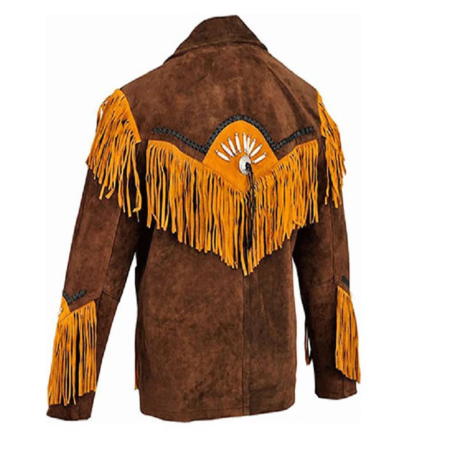 Brown Western Suede Leather Fringe Beaded Cowboy Jacket NLS-162