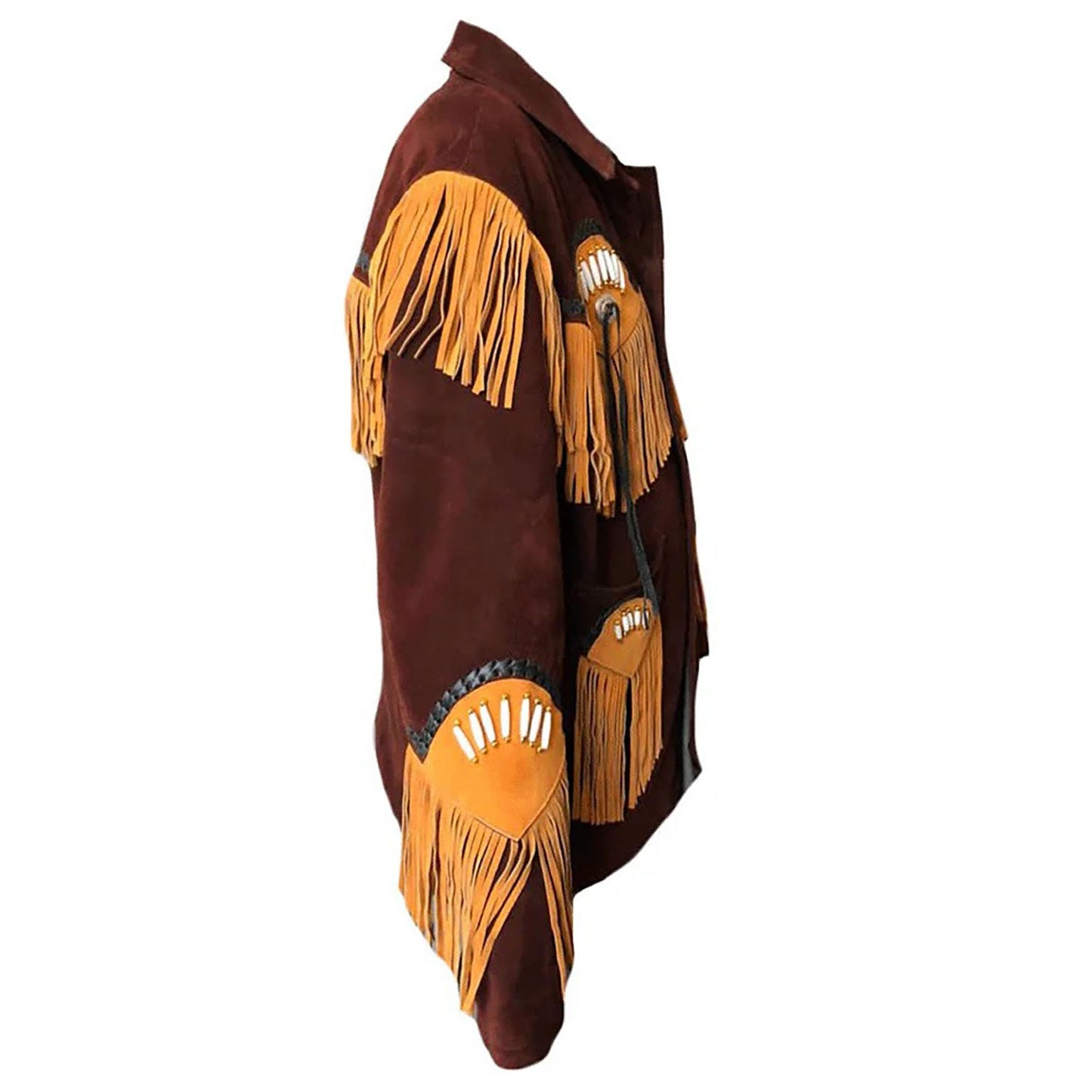 Brown Western Suede Leather Fringe Beaded Cowboy Jacket NLS-162