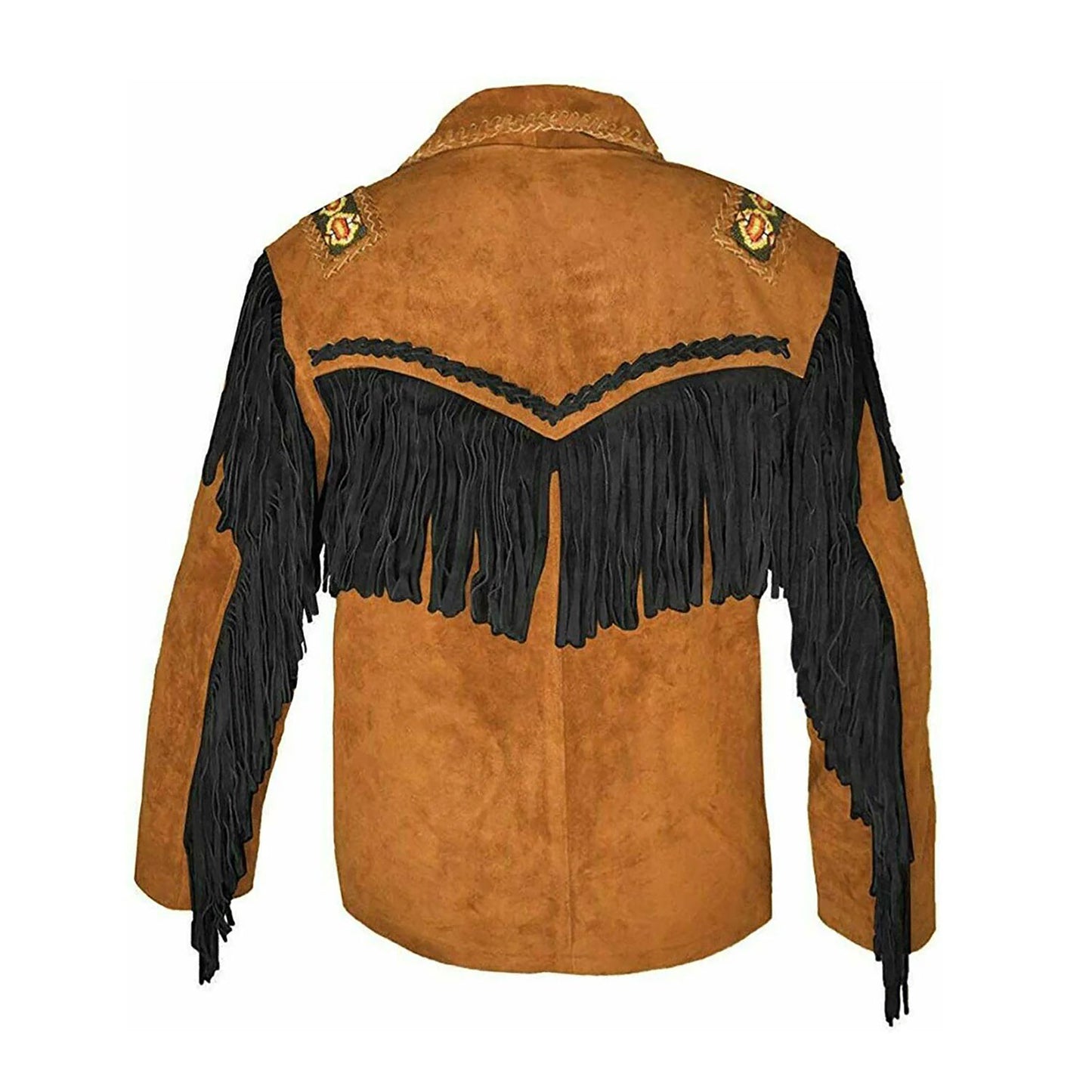 Brown Western Suede Leather Fringe Beaded Cowboy Jacket NLS-163