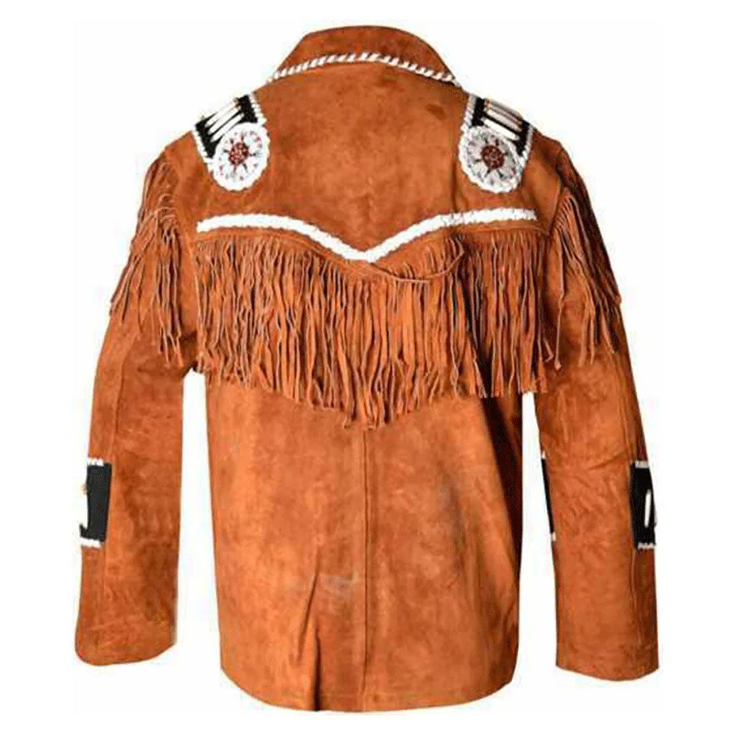 Brown Western Suede Leather Fringe Beaded Cowboy Jacket NLS-166