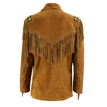 Brown Western Suede Leather Fringe Beaded Cowboy Jacket NLS-168