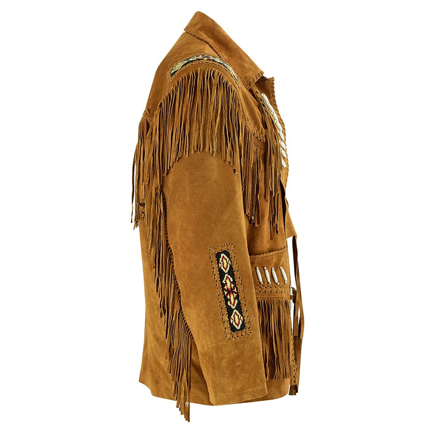 Brown Western Suede Leather Fringe Beaded Cowboy Jacket NLS-168