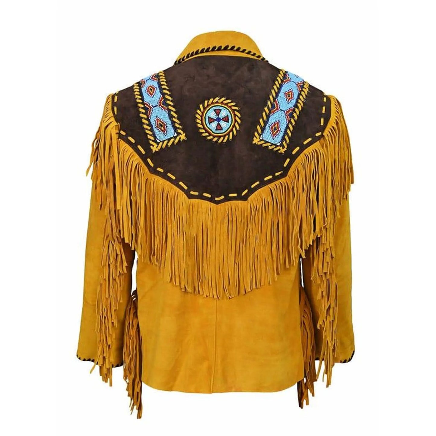 Brown Western Suede Leather Fringe Beaded Cowboy Jacket NLS-170