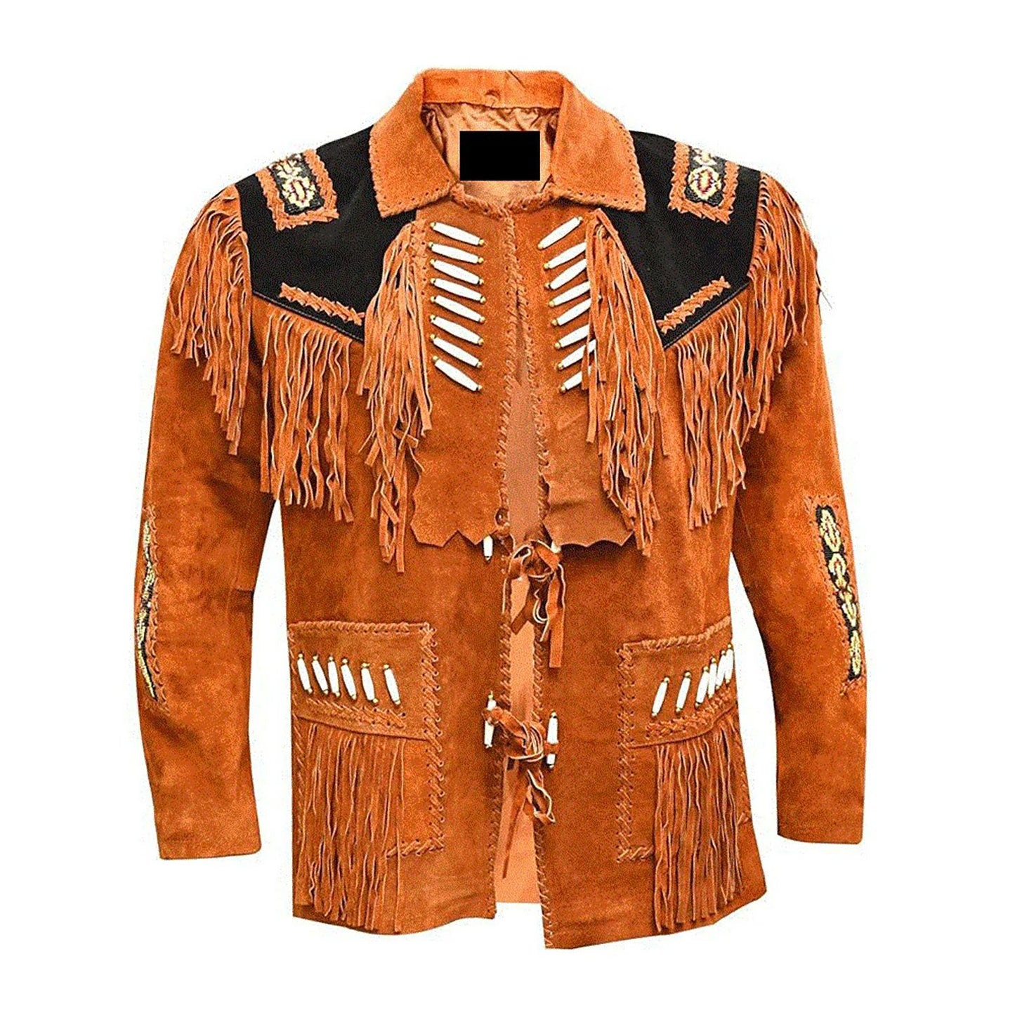 Brown Western Suede Leather Fringe Beaded Cowboy Jacket NLS-173
