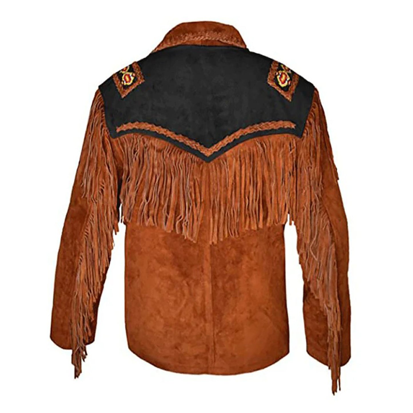 Brown Western Suede Leather Fringe Beaded Cowboy Jacket NLS-178