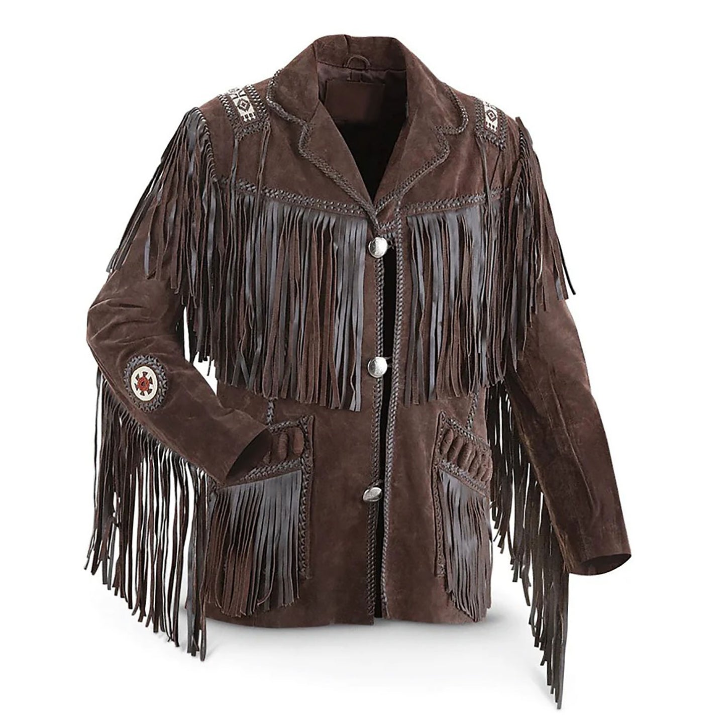 Brown Western Suede Leather Fringe Beaded Cowboy Jacket NLS-179