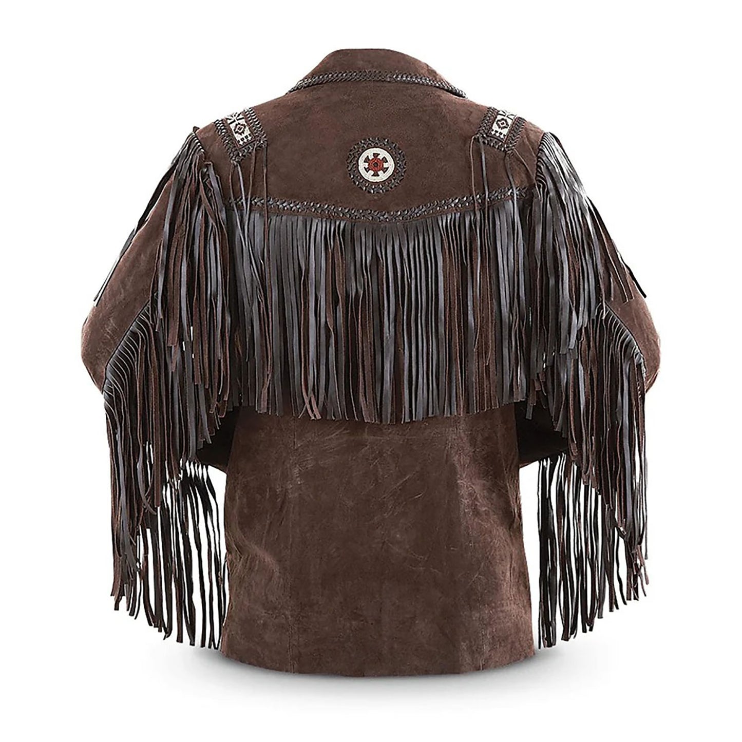 Brown Western Suede Leather Fringe Beaded Cowboy Jacket NLS-179
