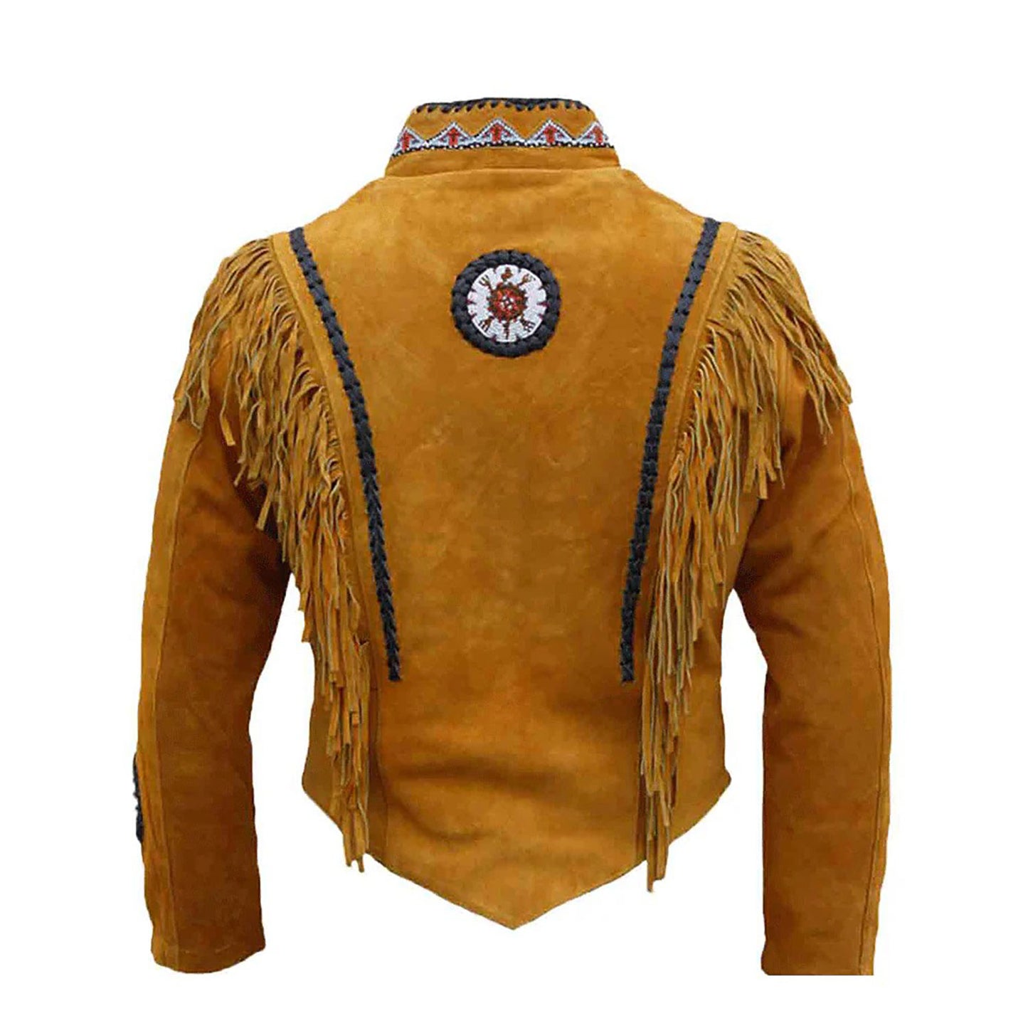 Brown Western Suede Leather Fringe Beaded Cowboy Jacket NLS-180