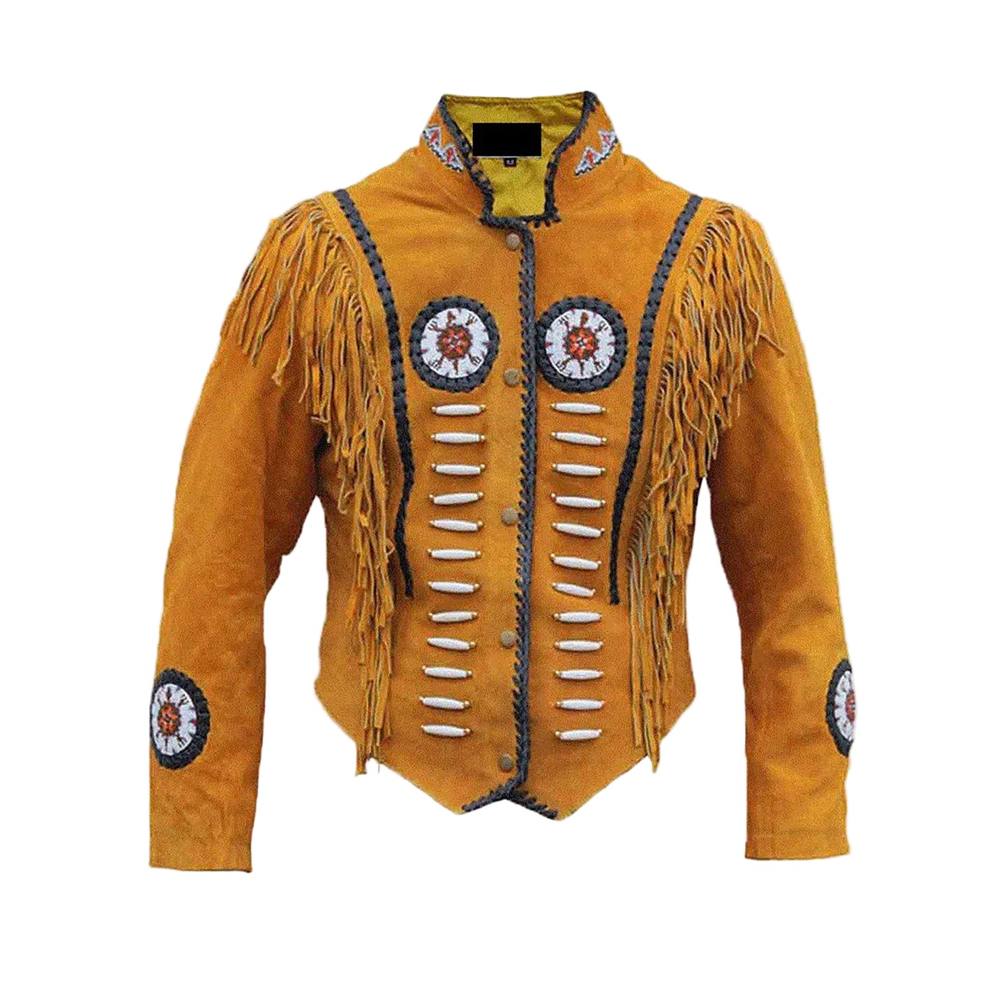 Brown Western Suede Leather Fringe Beaded Cowboy Jacket NLS-180