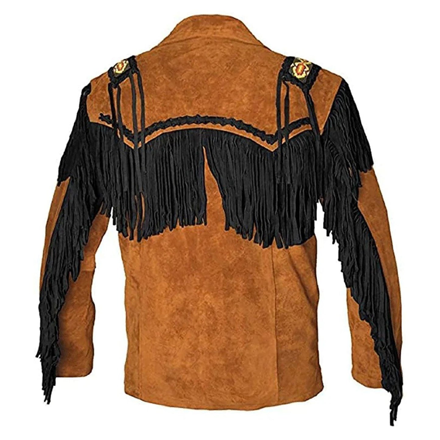 Brown Western Suede Leather Fringe Beaded Cowboy Jacket NLS-182