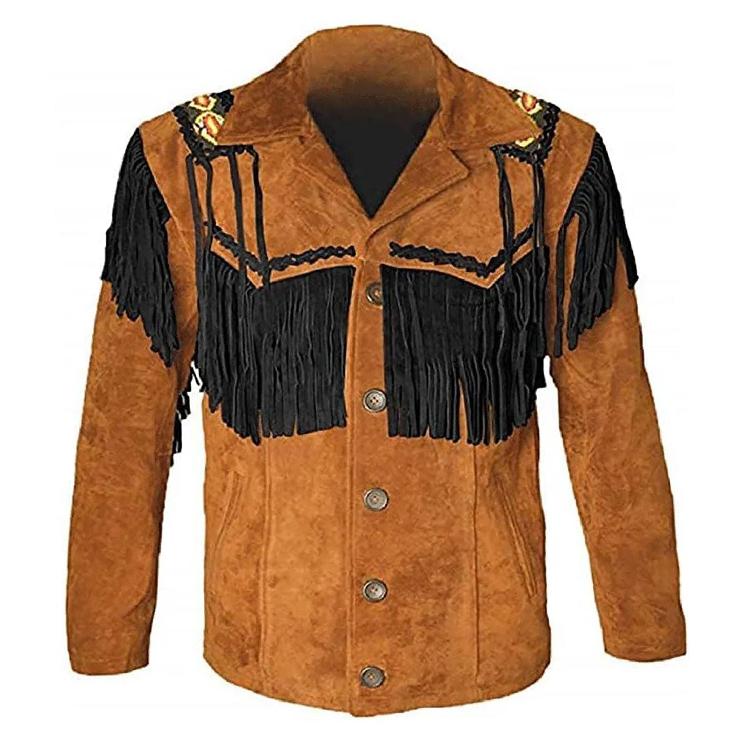Brown Western Suede Leather Fringe Beaded Cowboy Jacket NLS-182
