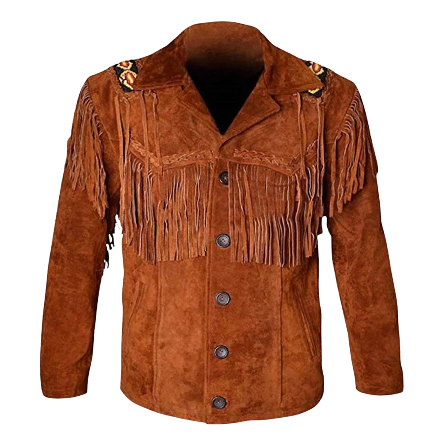 Brown Western Suede Leather Fringe Beaded Cowboy Jacket NLS-183