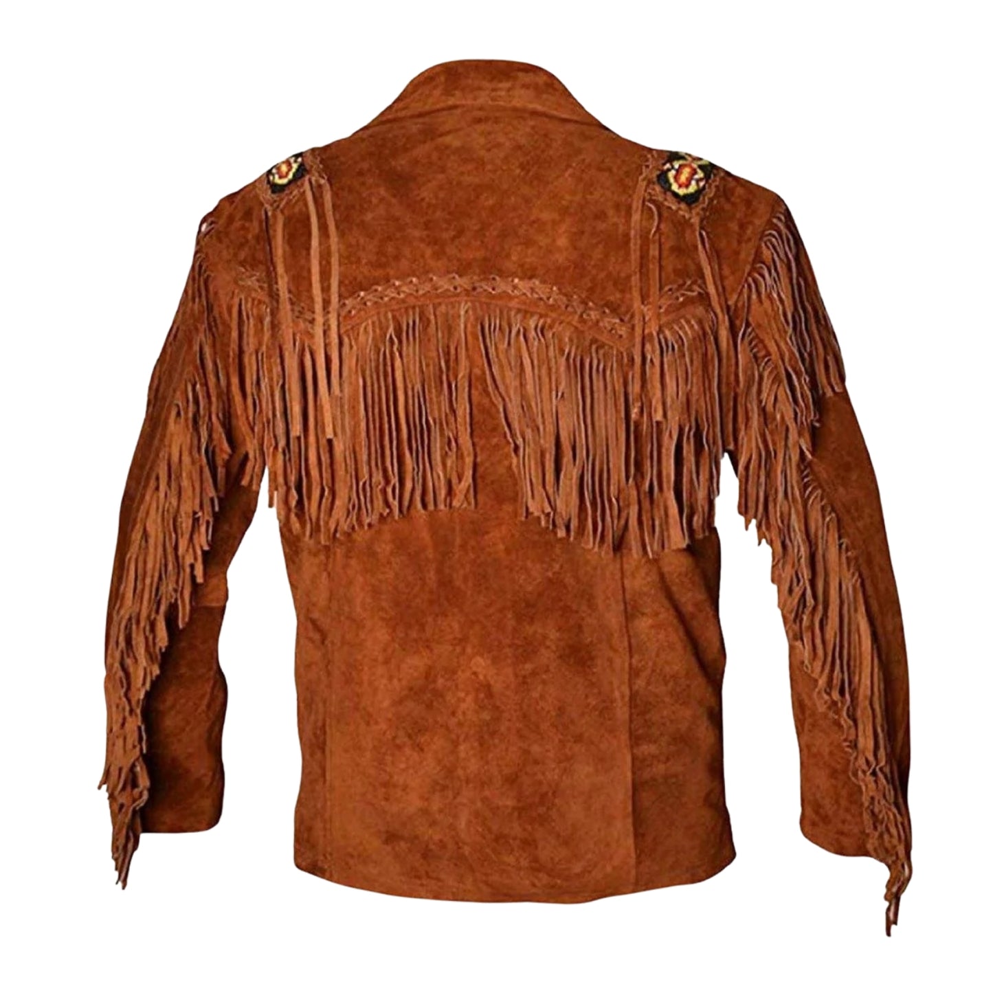 Brown Western Suede Leather Fringe Beaded Cowboy Jacket NLS-183