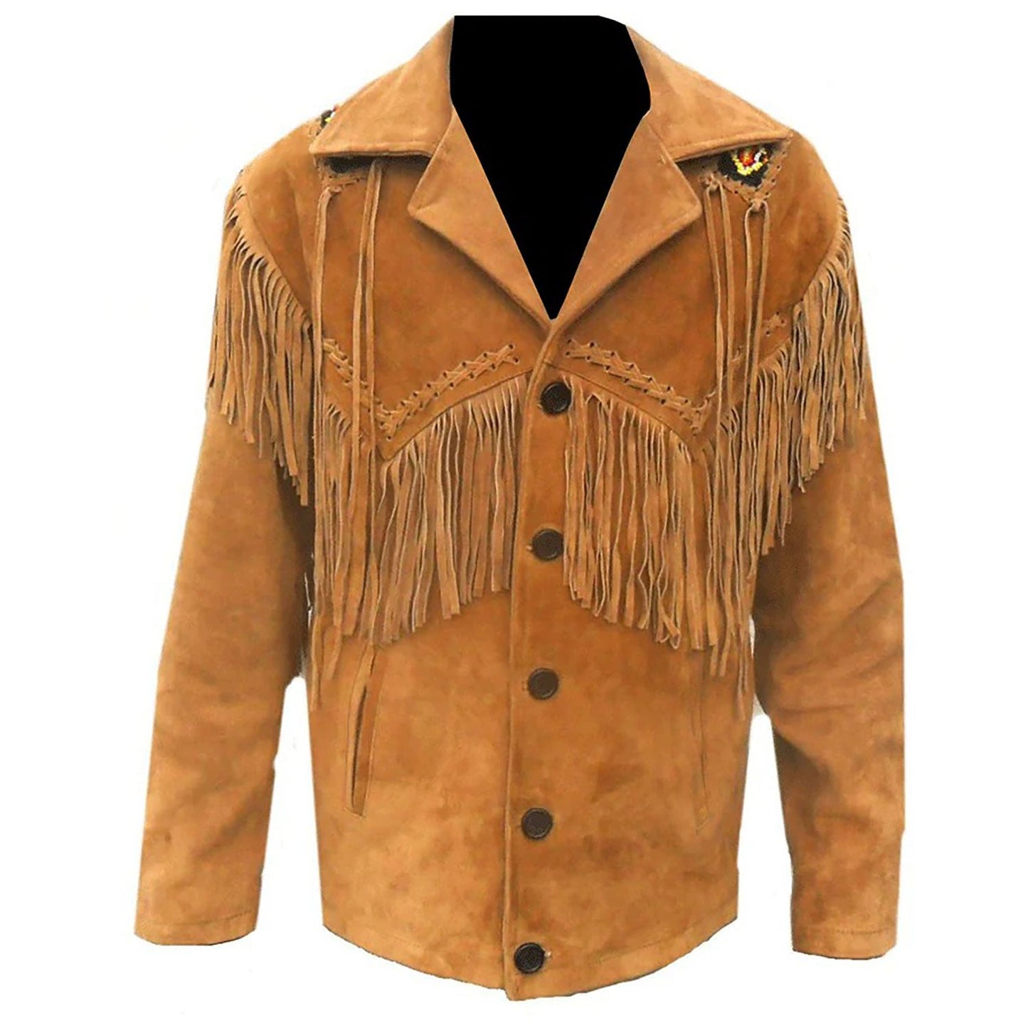 Brown Western Suede Leather Fringe Beaded Cowboy Jacket NLS-184