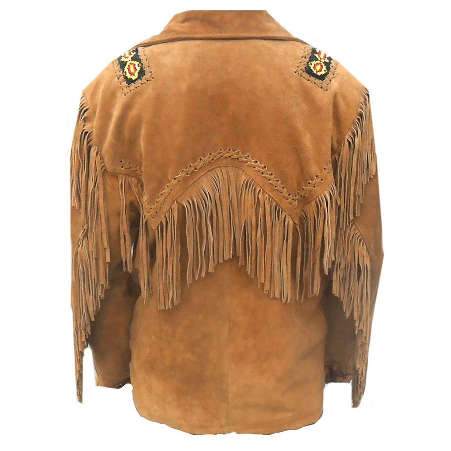 Brown Western Suede Leather Fringe Beaded Cowboy Jacket NLS-184