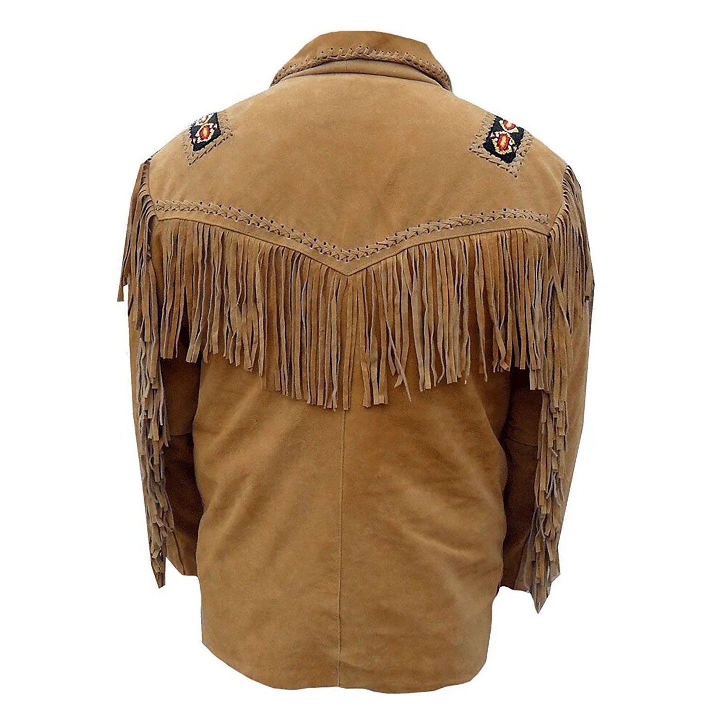 Brown Western Suede Leather Fringe Beaded Cowboy Jacket NLS-189