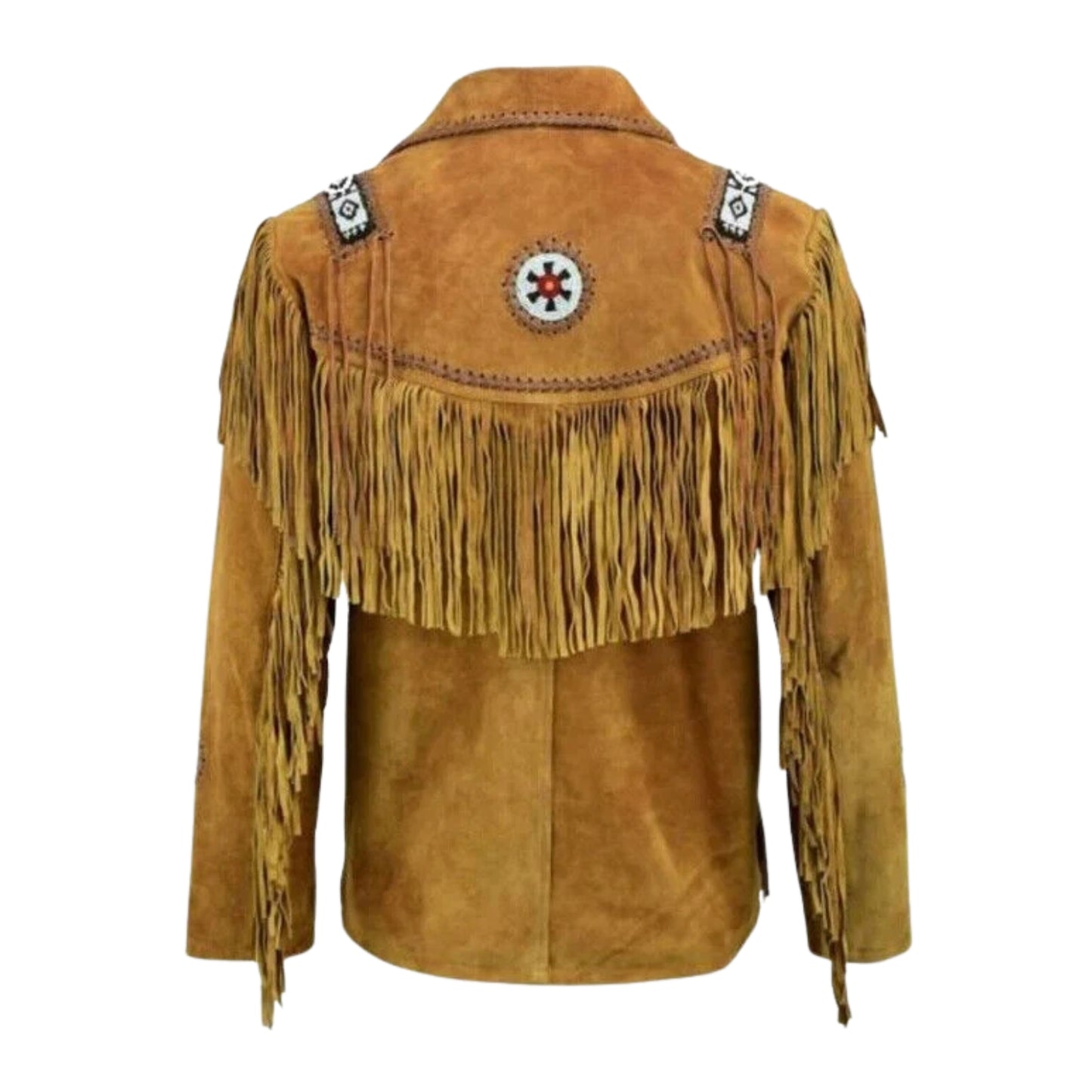 Brown Western Suede Leather Fringe  Beaded Cowboy Jacket NLS-199