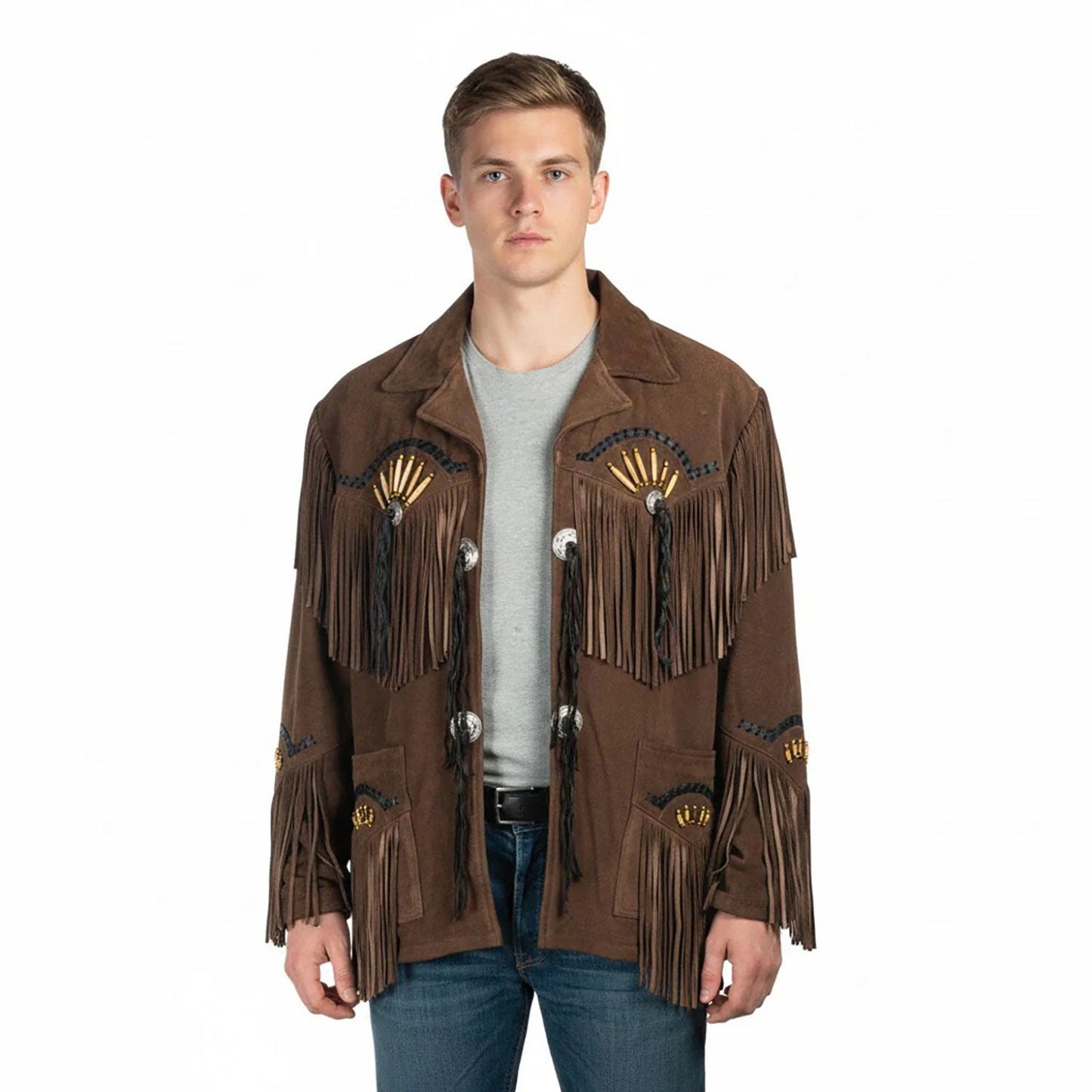 Brown Western Suede Leather Fringe Cowboy Jacket NLS-082