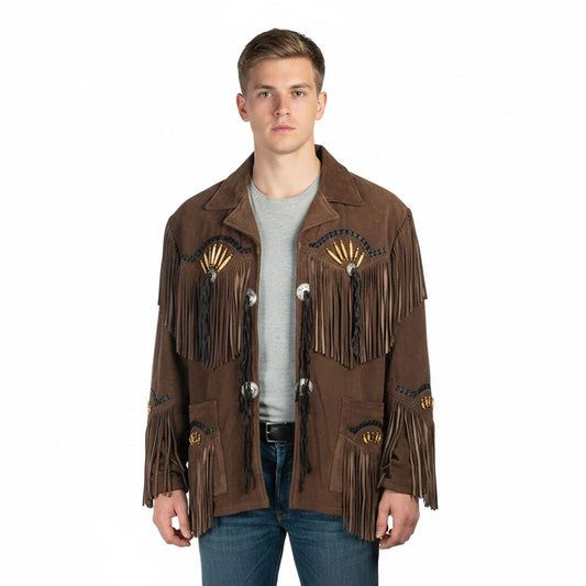 Brown Western Suede Leather Fringe Cowboy Jacket NLS-082