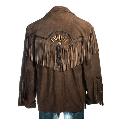 Brown Western Suede Leather Fringe Cowboy Jacket NLS-082