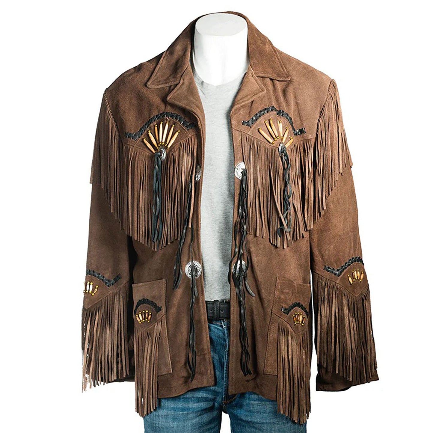 Brown Western Suede Leather Fringe Cowboy Jacket NLS-082