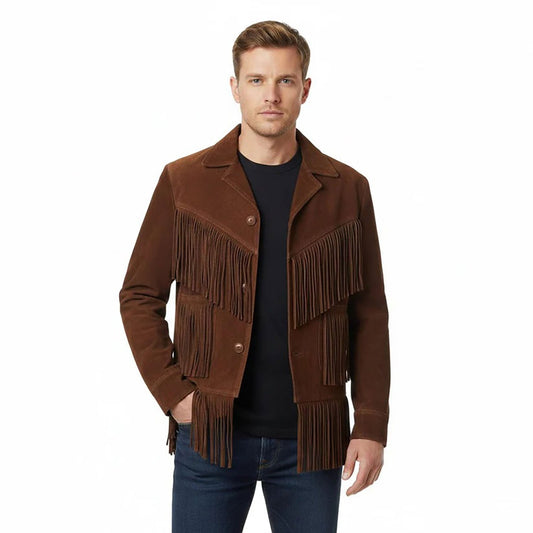 Brown Western Suede Leather Fringe Cowboy Jacket NLS-084