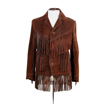 Brown Western Suede Leather Fringe Cowboy Jacket NLS-084