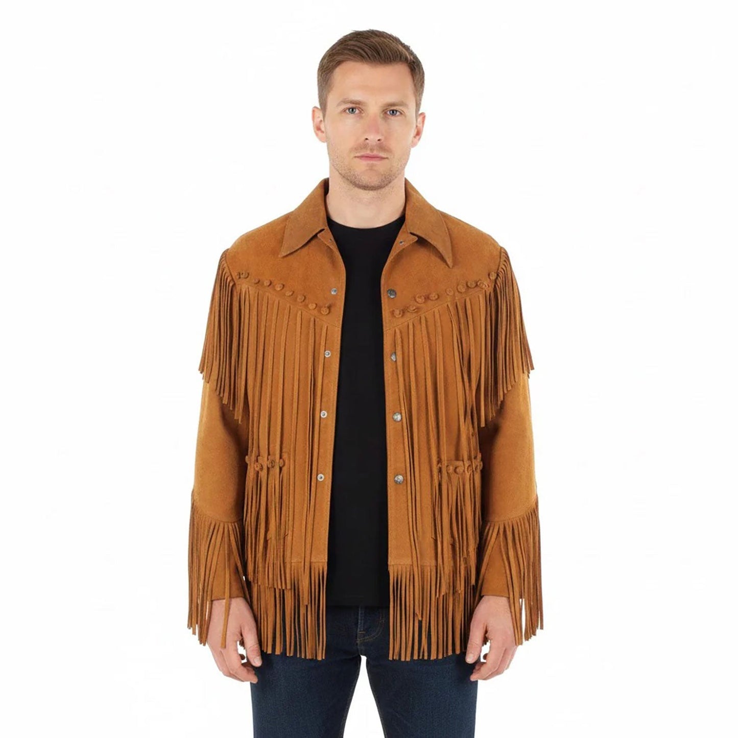 Brown Western Suede Leather Fringe Cowboy Jacket NLS-085