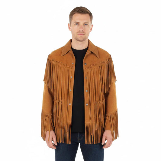 Brown Western Suede Leather Fringe Cowboy Jacket NLS-085