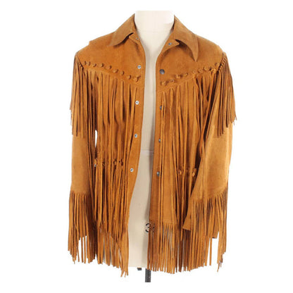 Brown Western Suede Leather Fringe Cowboy Jacket NLS-085