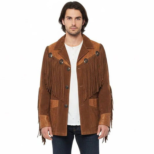 Brown Western Suede Leather Fringe Cowboy Jacket NLS-086