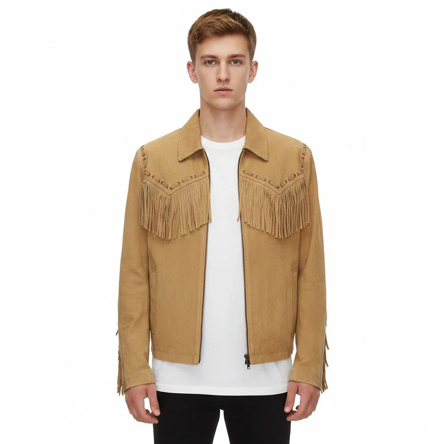 Brown Western Suede Leather Fringe Cowboy Jacket NLS-087