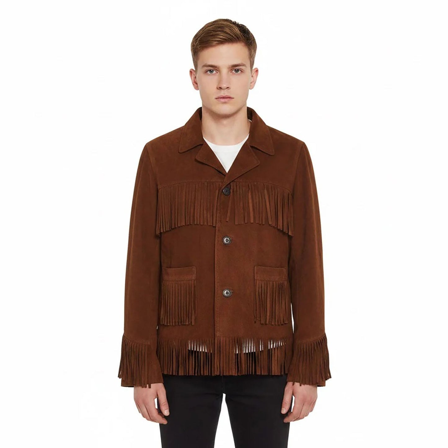Brown Western Suede Leather Fringe Cowboy Jacket NLS-089