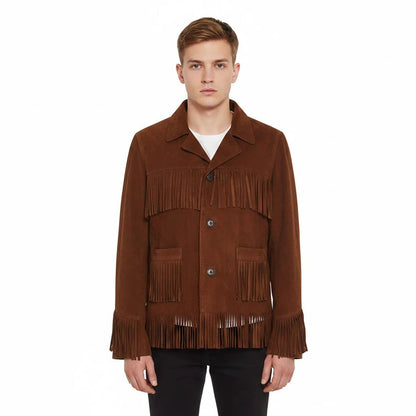 Brown Western Suede Leather Fringe Cowboy Jacket NLS-089