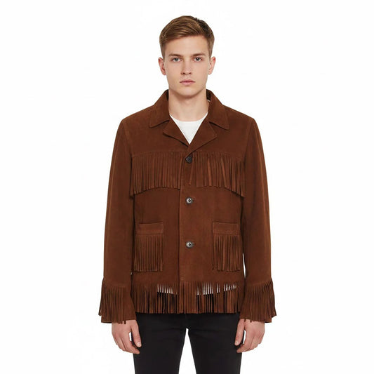 Brown Western Suede Leather Fringe Cowboy Jacket NLS-089