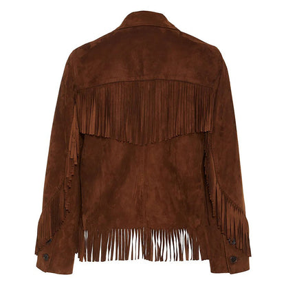 Brown Western Suede Leather Fringe Cowboy Jacket NLS-089