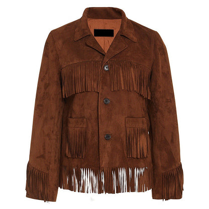 Brown Western Suede Leather Fringe Cowboy Jacket NLS-089