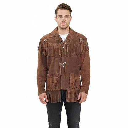 Brown Western Suede Leather Fringe Cowboy Jacket NLS-090