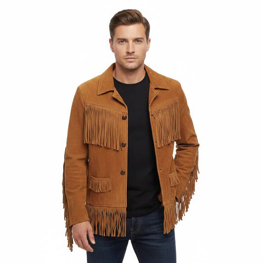 Brown Western Suede Leather Fringe Cowboy Jacket NLS-091