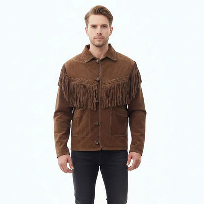 Brown Western Suede Leather Fringe Cowboy Jacket NLS-093