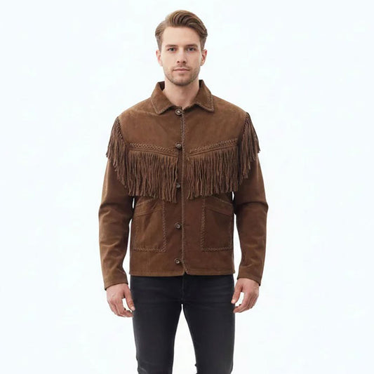 Brown Western Suede Leather Fringe Cowboy Jacket NLS-093