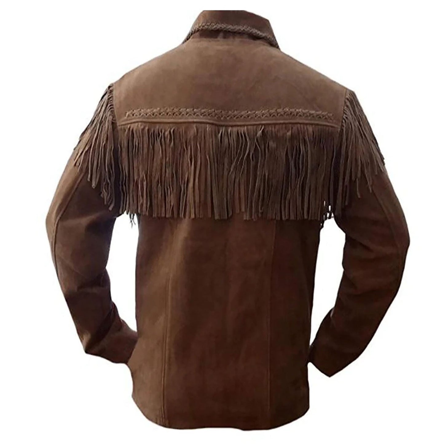 Brown Western Suede Leather Fringe Cowboy Jacket NLS-093