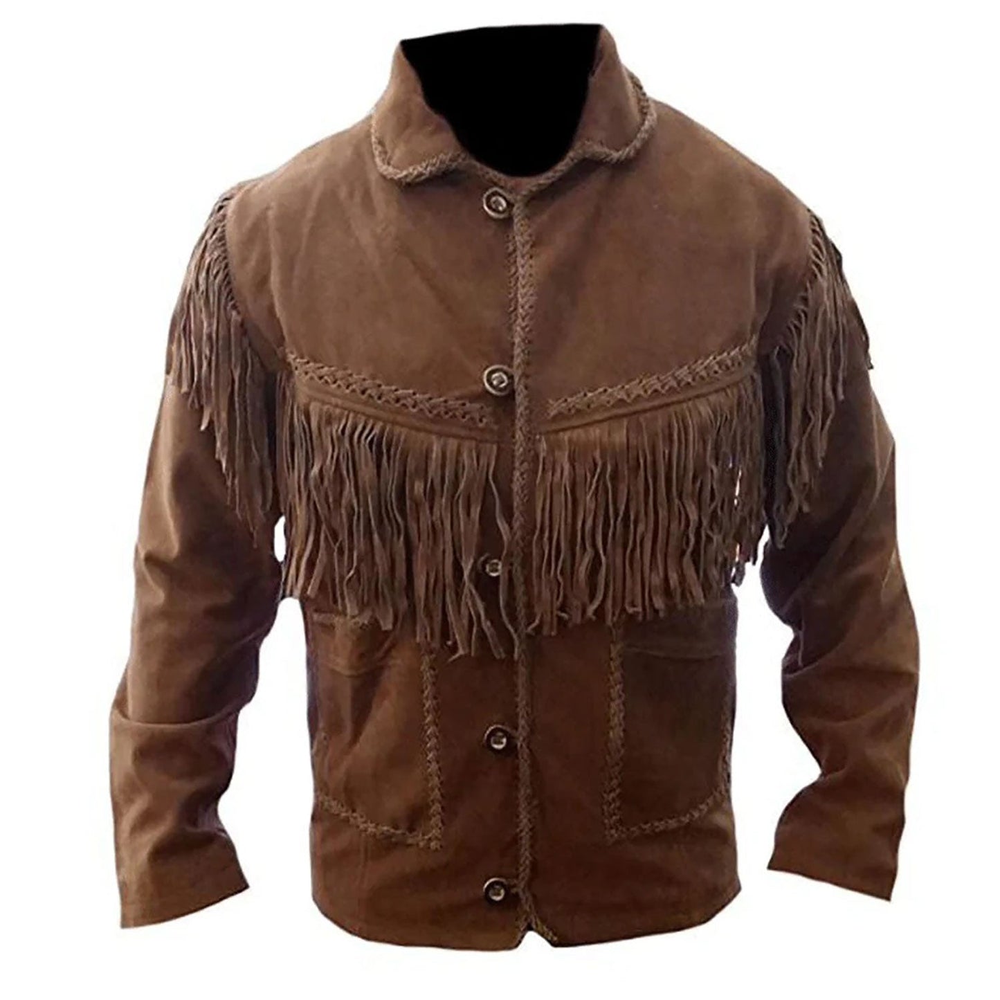 Brown Western Suede Leather Fringe Cowboy Jacket NLS-093