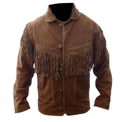 Brown Western Suede Leather Fringe Cowboy Jacket NLS-093