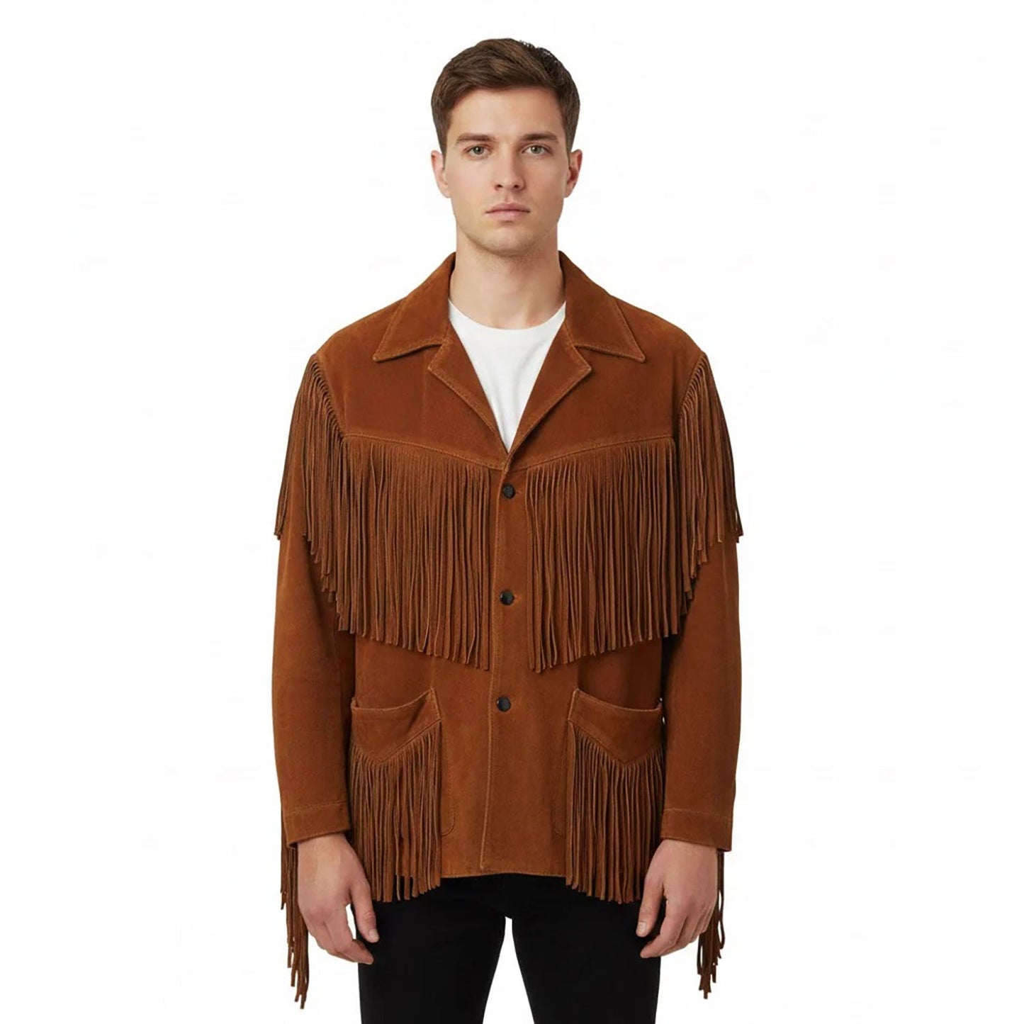 Brown Western Suede Leather Fringe Cowboy Jacket NLS-094