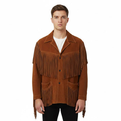 Brown Western Suede Leather Fringe Cowboy Jacket NLS-094