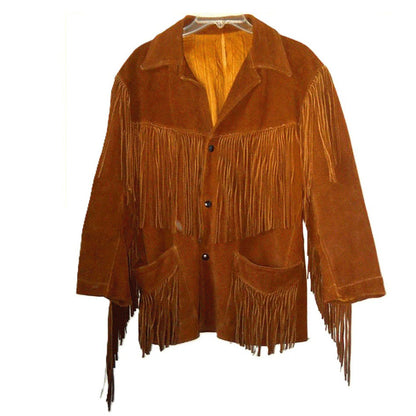 Brown Western Suede Leather Fringe Cowboy Jacket NLS-094