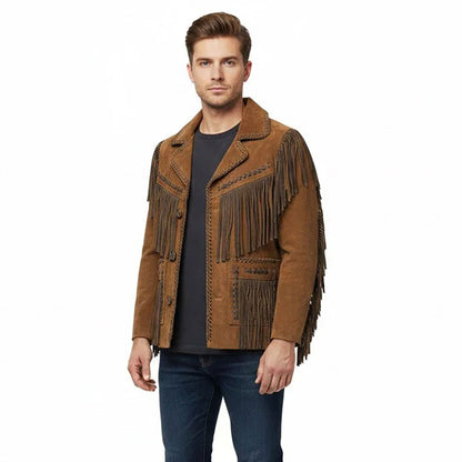 Brown Western Suede Leather Fringe Cowboy Jacket NLS-095