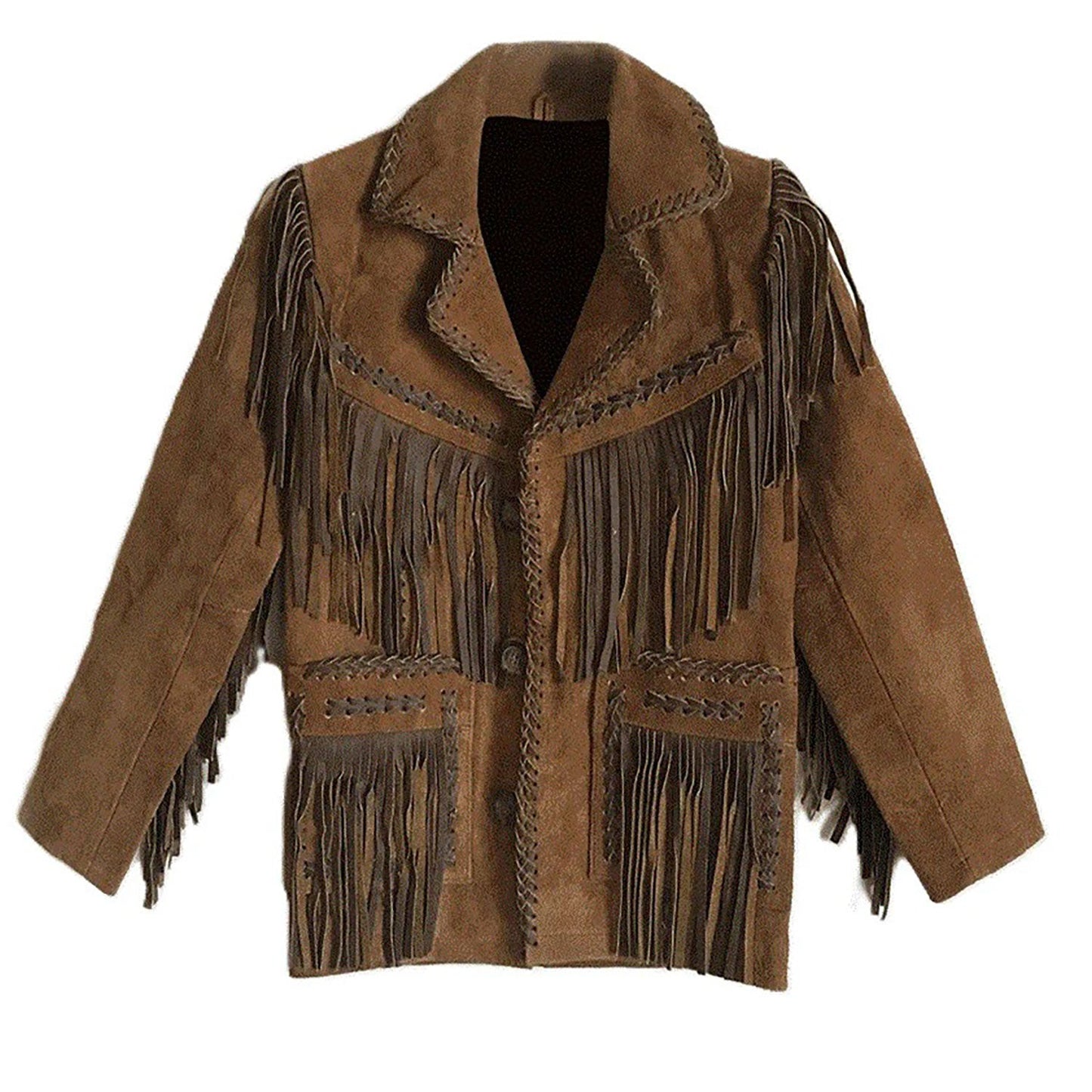Brown Western Suede Leather Fringe Cowboy Jacket NLS-095