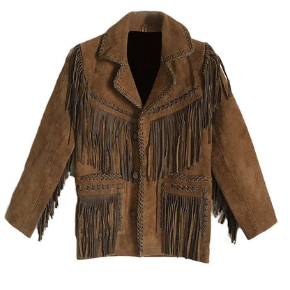 Brown Western Suede Leather Fringe Cowboy Jacket NLS-095